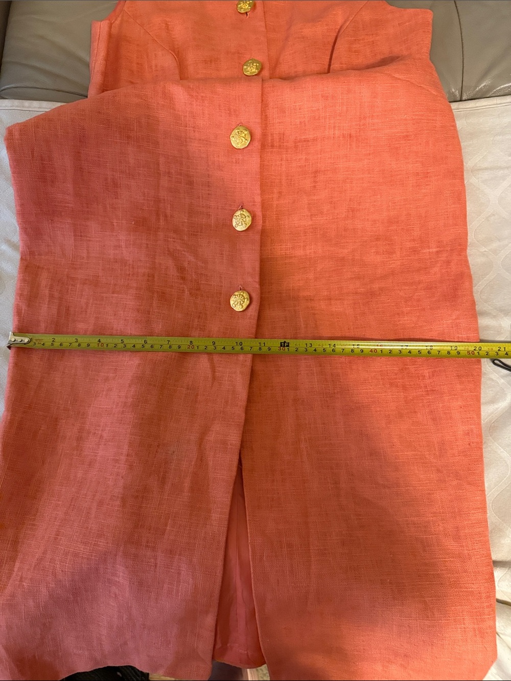 VTG Sleeveless Coral Midi Dress with Gold Buttons - Picture 8 of 9